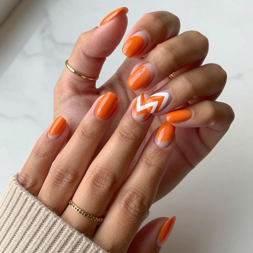 Burnt Orange and White Chevron
