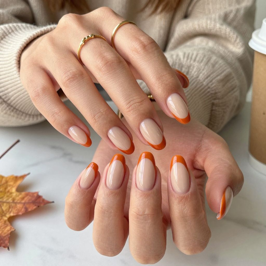 Burnt Orange French Tips with Nude Base