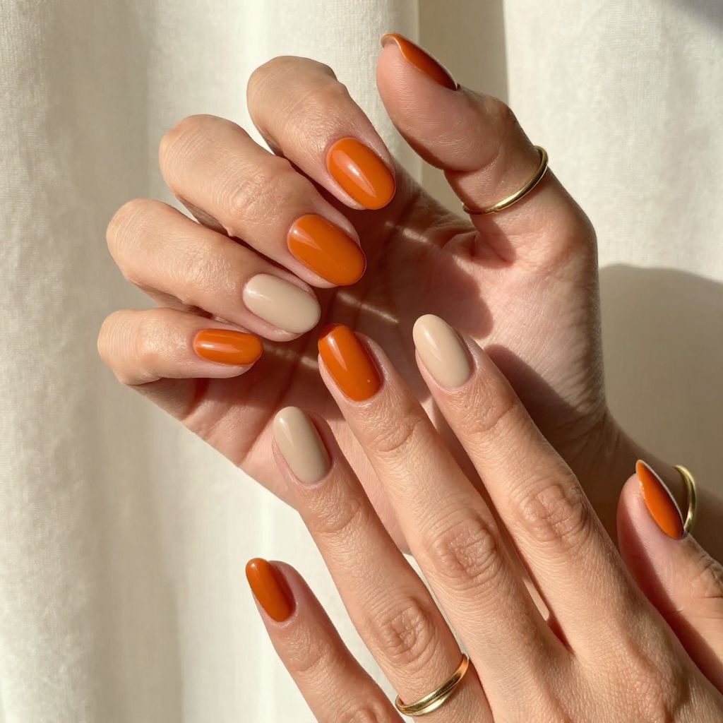 Burnt Orange with Matte Nude Accent Nails