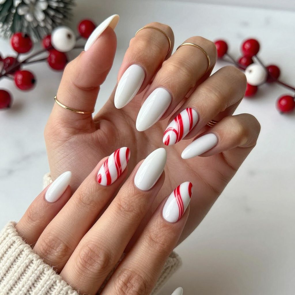 Wrapped Candy Cane Sculpted Nails