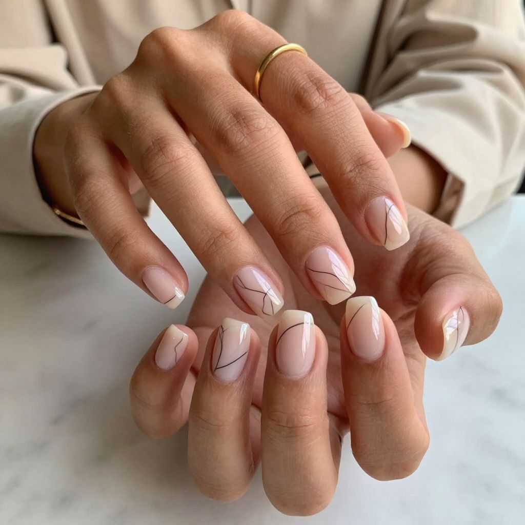 Clear Nails with Delicate Line Art