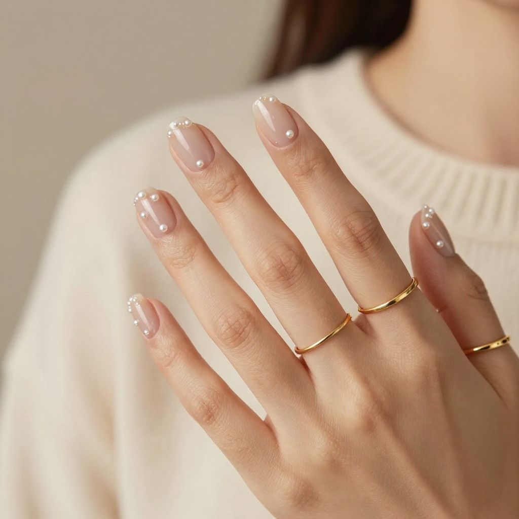 Clear Nails with Tiny Pearls