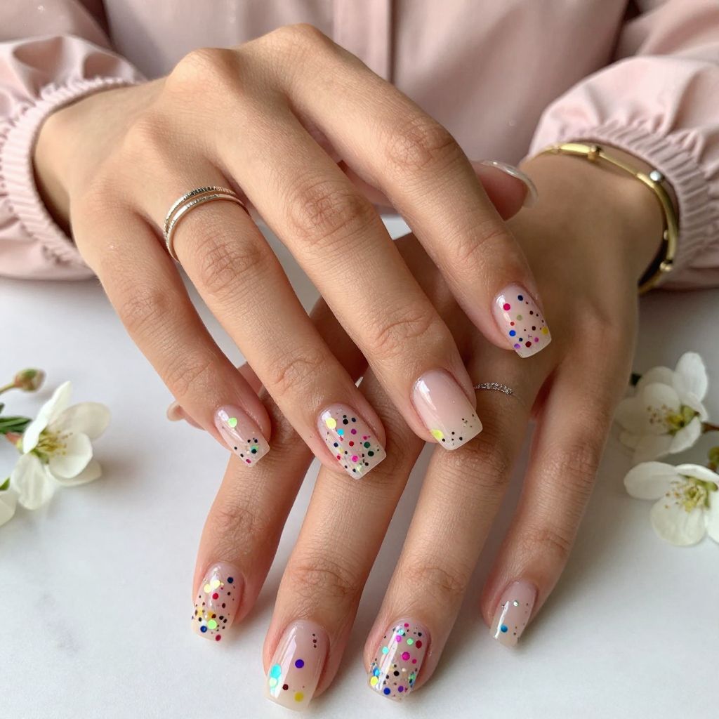 Clear Nails with Colorful Confetti
