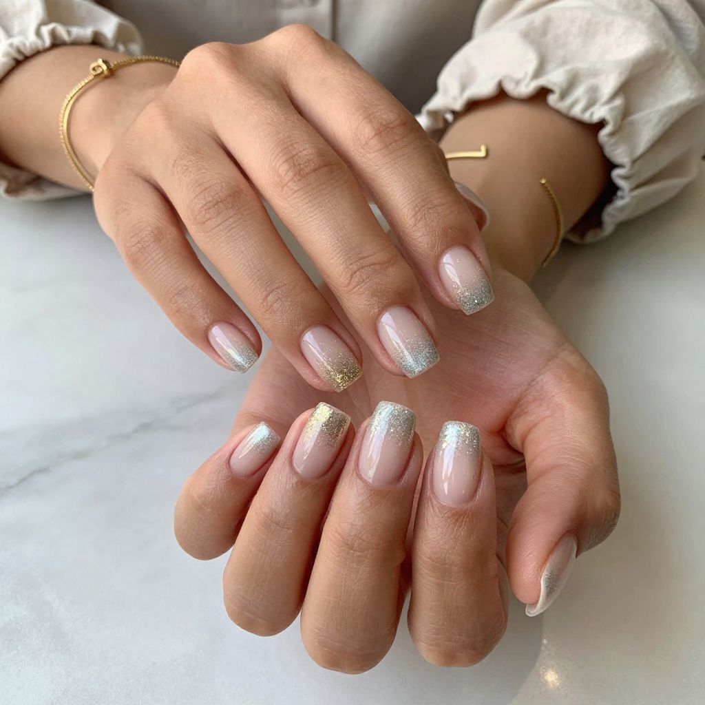 Clear Nails with Subtle Glitter Gradient