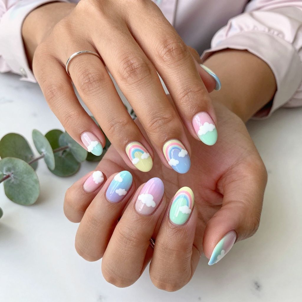 Fluffy Clouds with Rainbow Accents