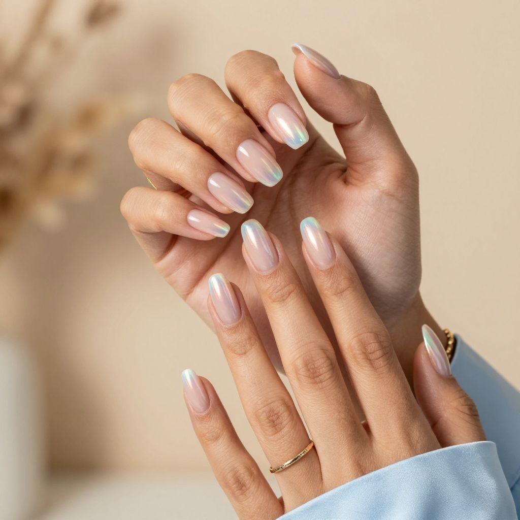 Nude Base with Iridescent French Tips