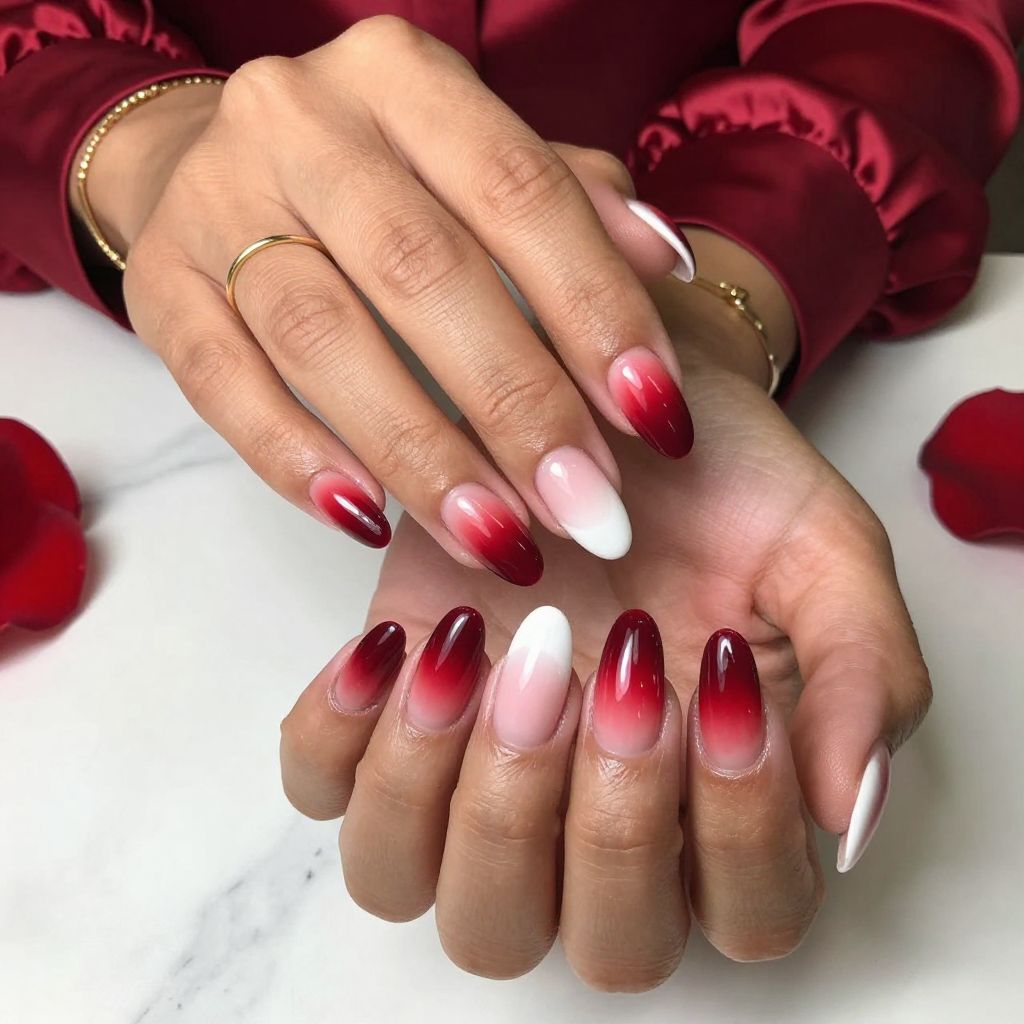 Red Ombre French Tips with Glossy Finish