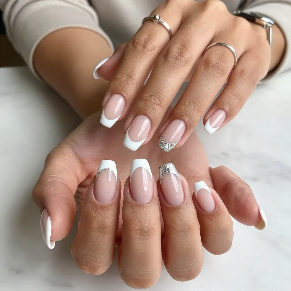 Clear Base French Tip with Glitter