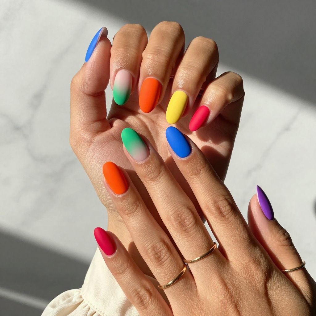 Bold Rainbow Matte Mani