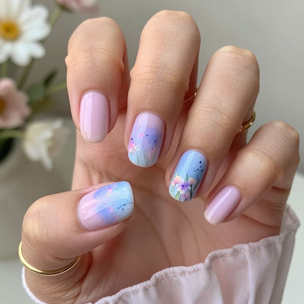 Watercolor Florals on Pastel Base
