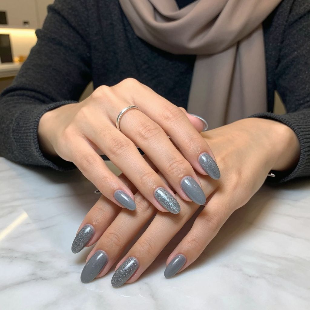 Soft Charcoal with Sheer Glitter Overlay