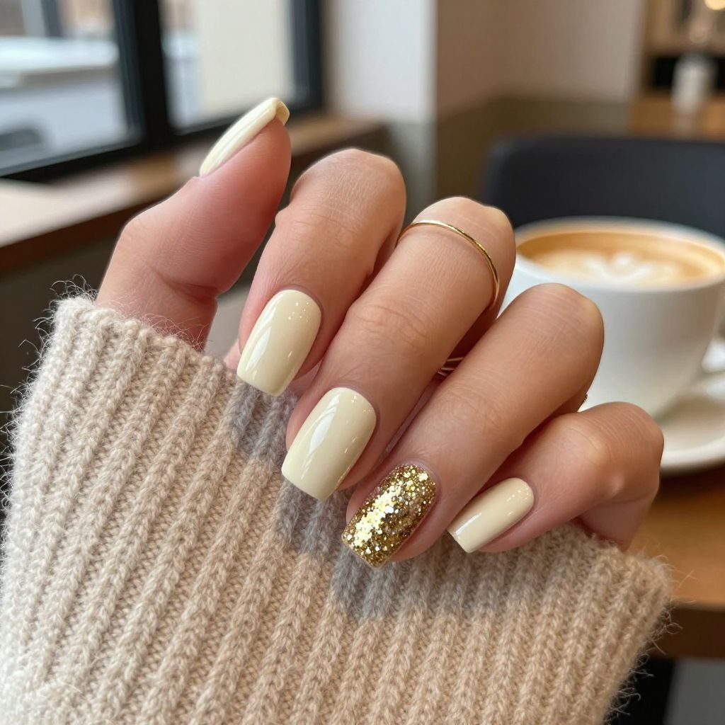 Creamy Ivory with Gold Glitter Accent