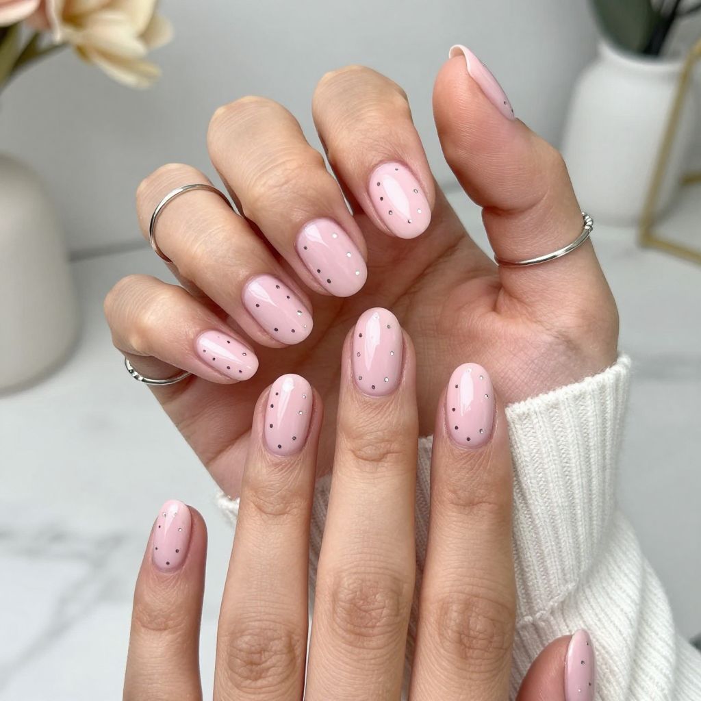 Glossy Pale Pink with Silver Dots