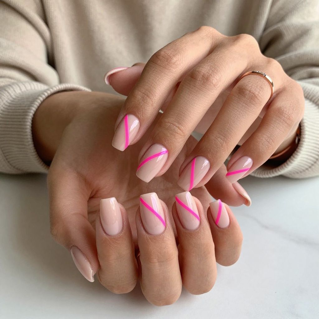 Neon Pink Stripes on Nude