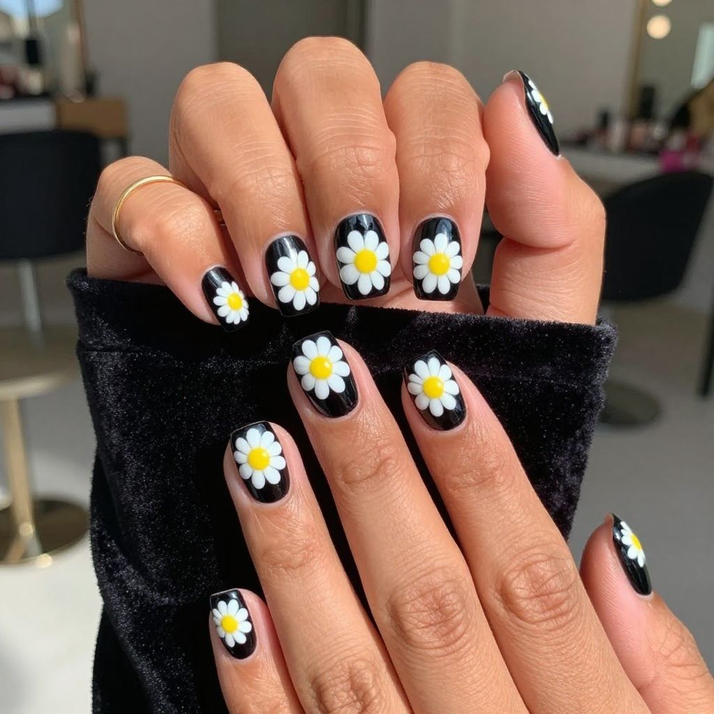 Bold Black Base With Daisies