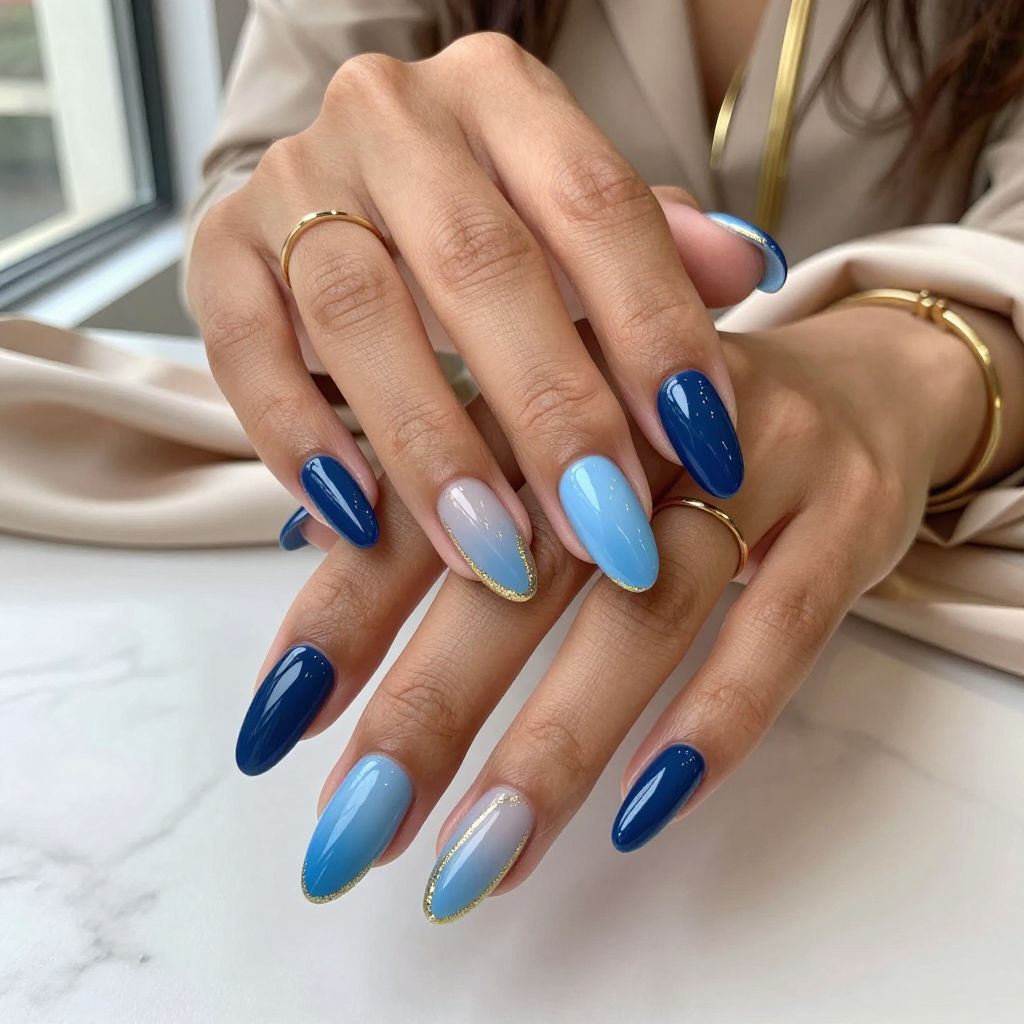 Dark Blue Ombre with Gold Glitter Line