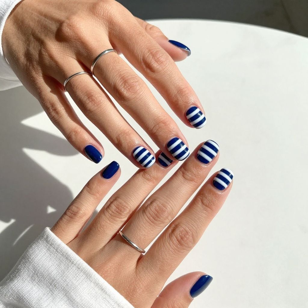 Navy Blue and White Striped Nautical