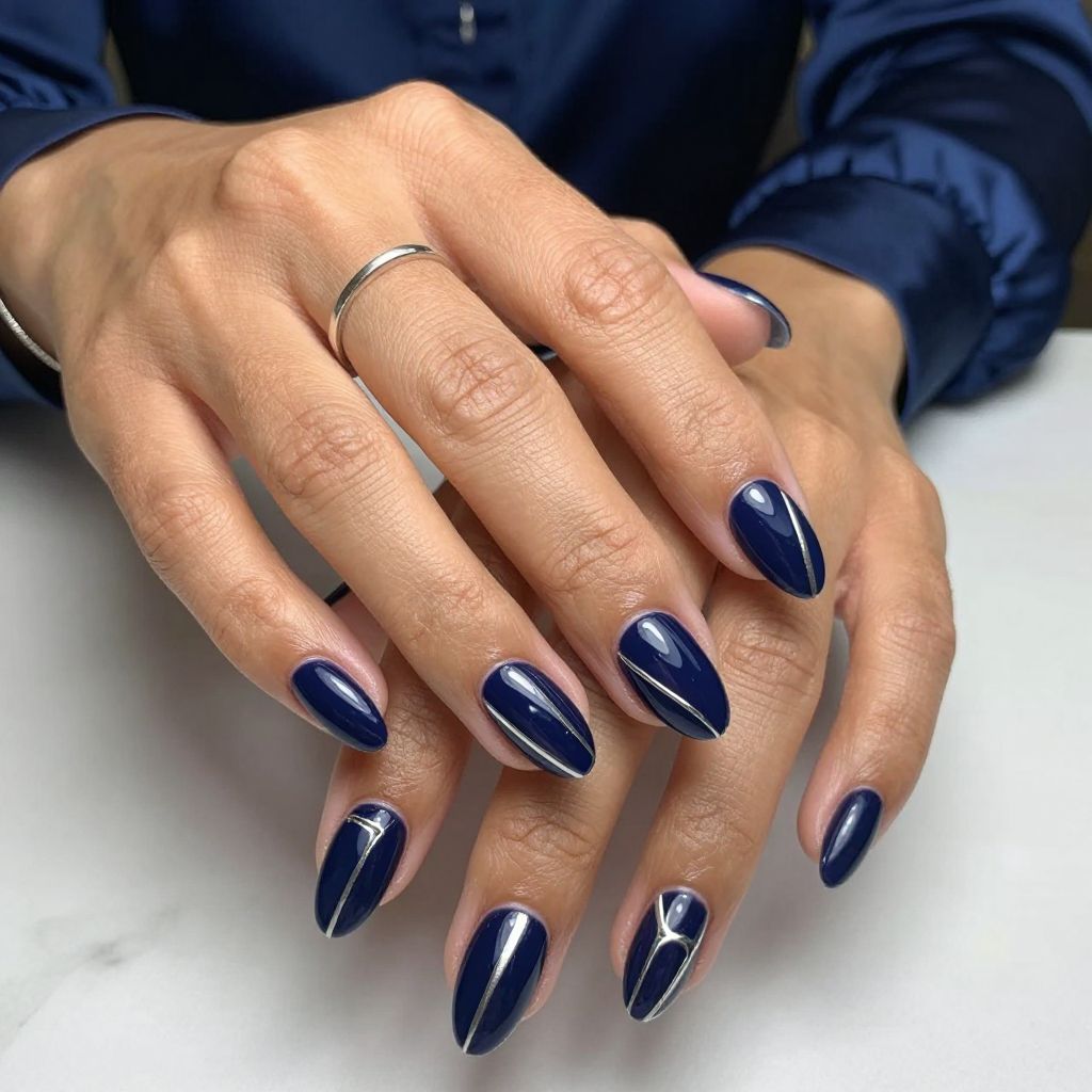 Navy with Silver Geometric Lines