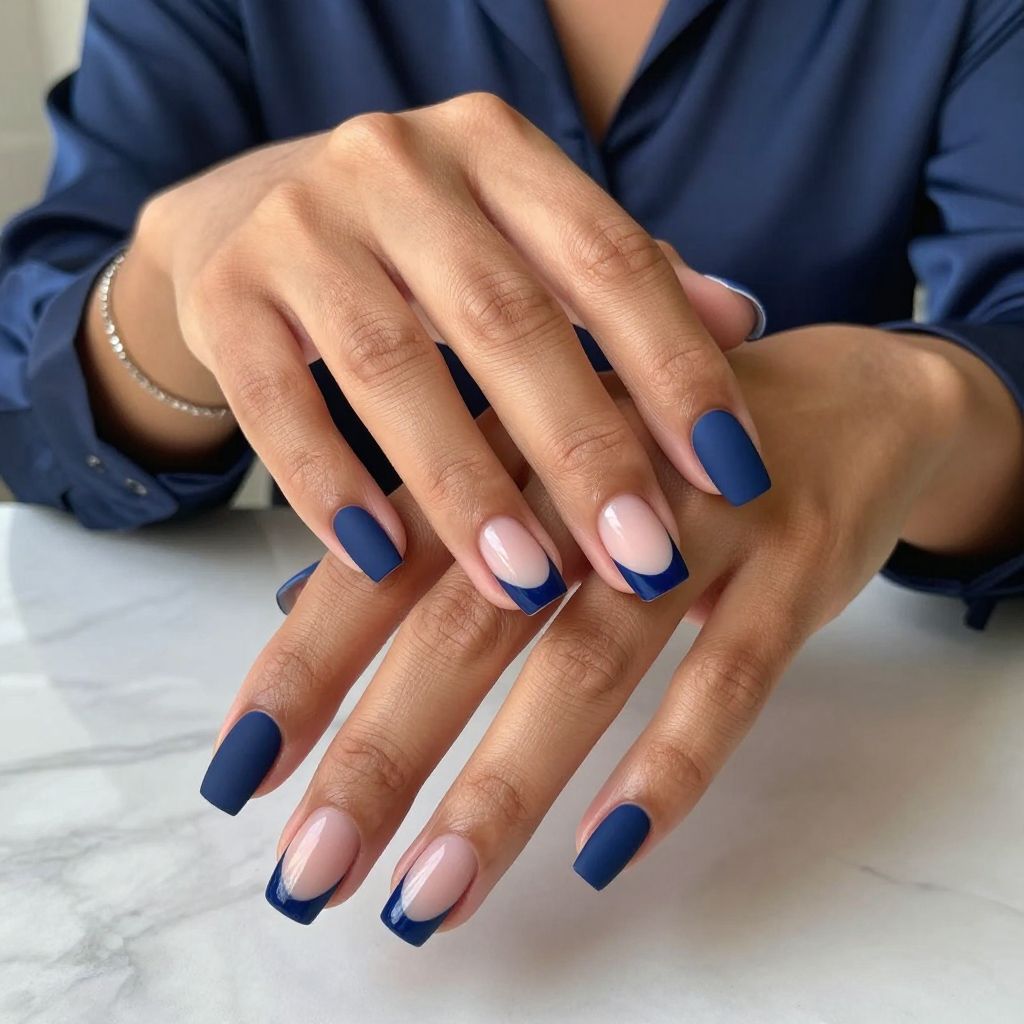 Navy Blue Matte with Glossy Tips