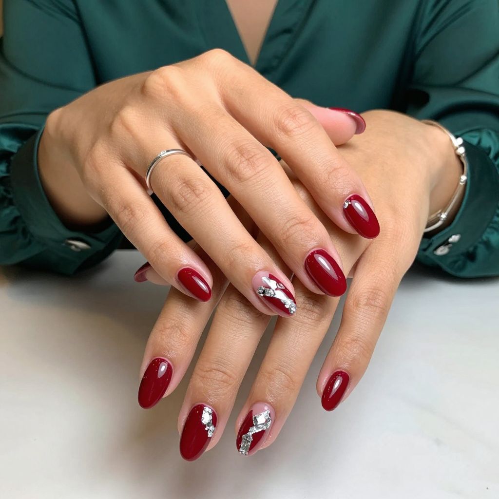 Ruby Red With Geometric Silver Foils