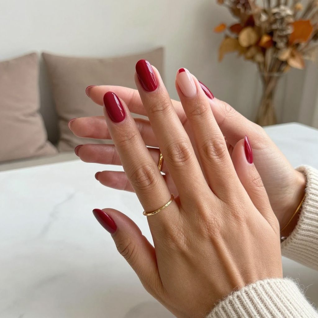 Cherry Red Matte with Glossy Accents nails