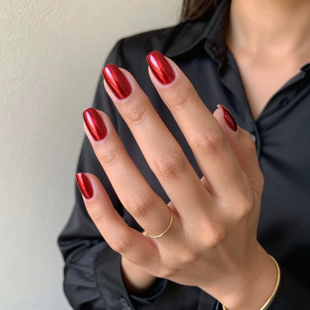 Blood Red Chrome Shine nails