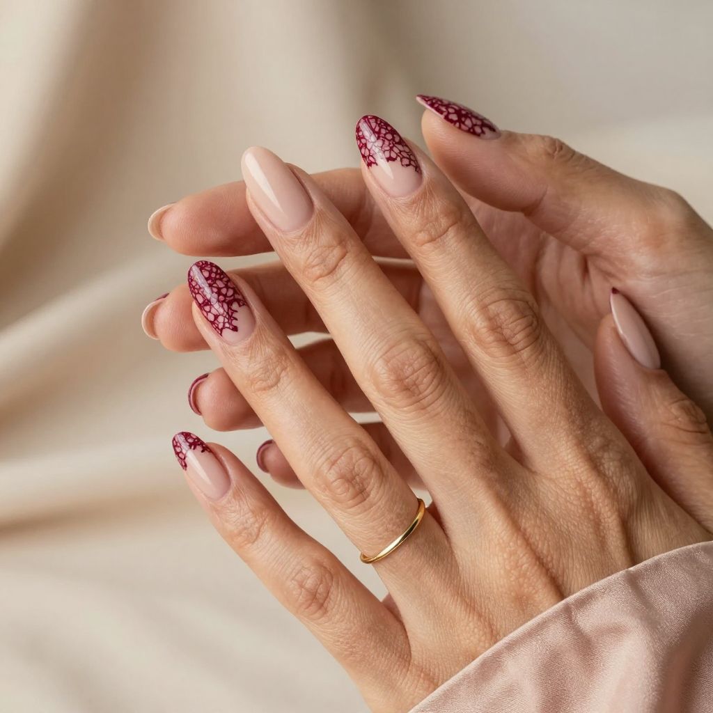 Maroon Lace Art nails