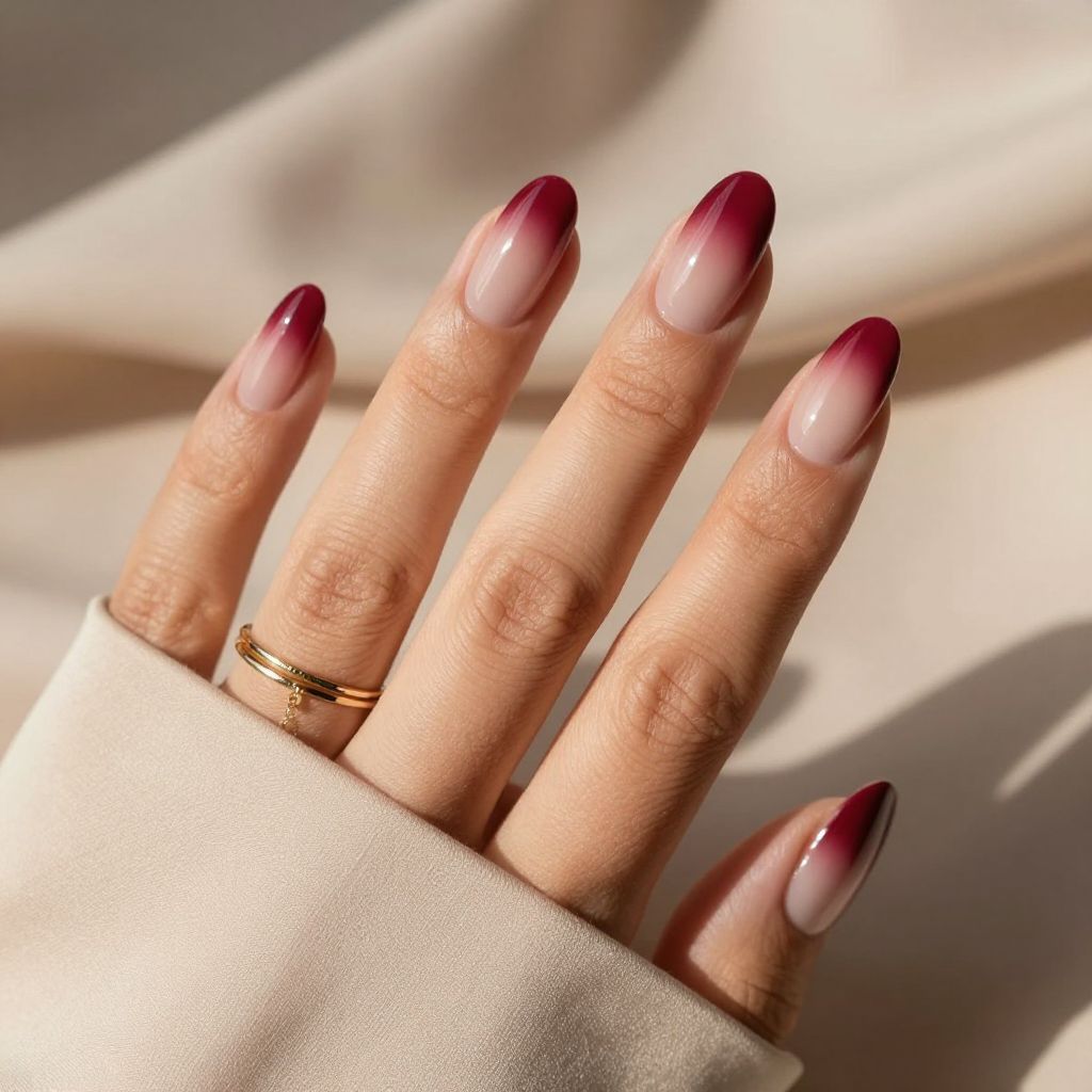 Burgundy French Fade Twist nails