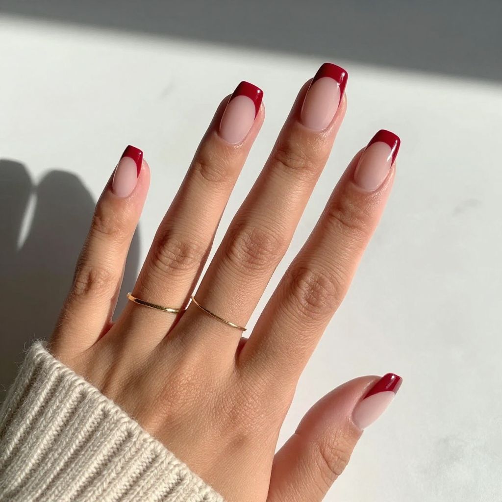 Deep Ruby French Tips nails