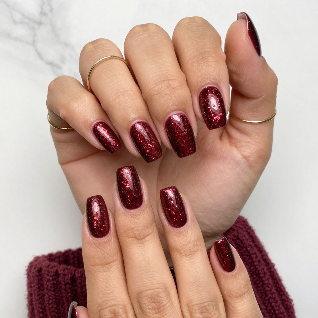Sparkling Wine Red Glitter nails