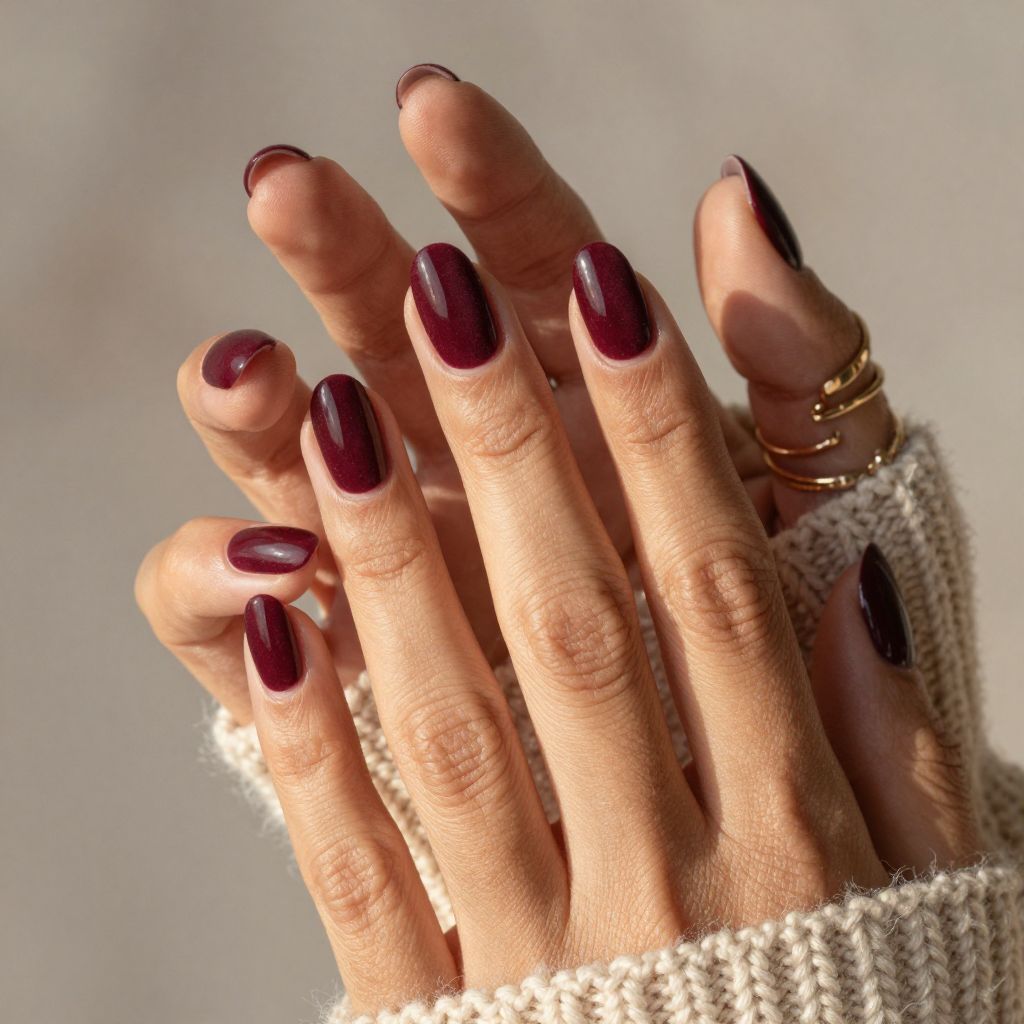 Deep Burgundy Velvet Suede nails