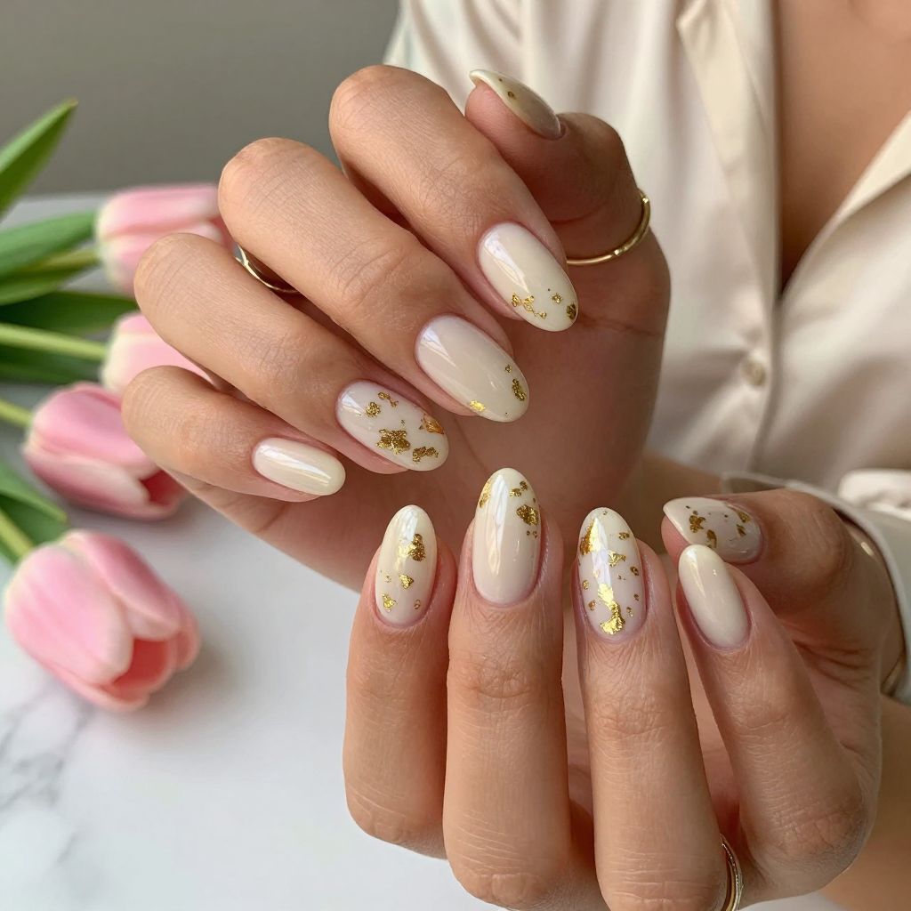 Creamy Nude with Gold Foil