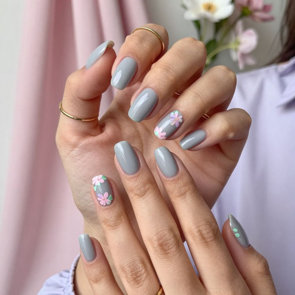 Soft Gray with Pastel Floral