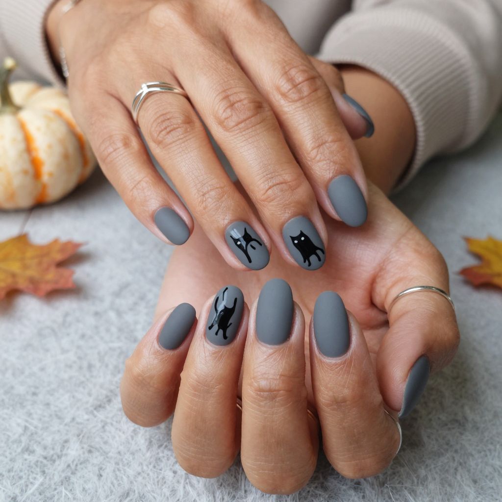 Matte Gray with Black Cat Silhouettes