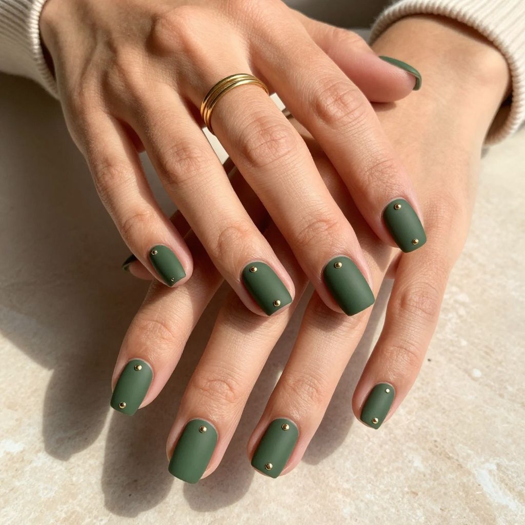 Matte Olive Green with Gold Stud Detail