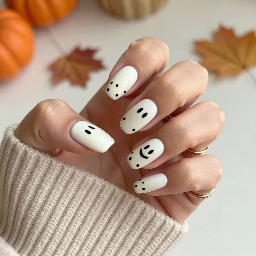 Ghostly White with Black Polka Dot Smiles