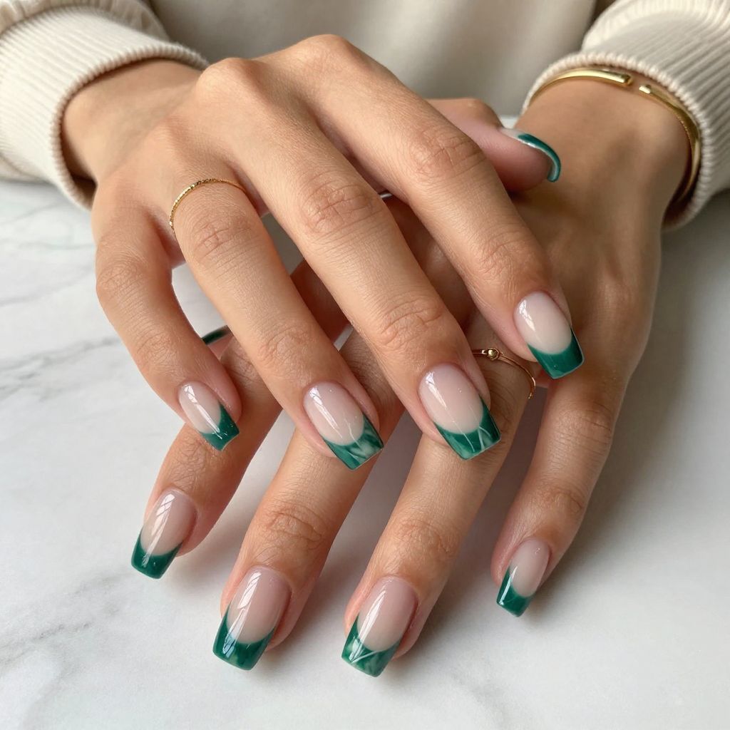 Emerald Marbled French with White Veins