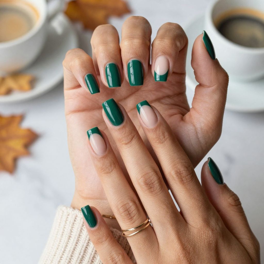 Emerald Crescent Moon Manicure
