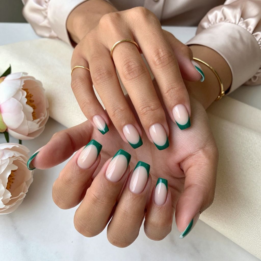 Emerald French Tips with a Twist