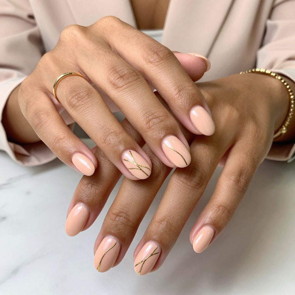 Soft Peach with Gold Line Art