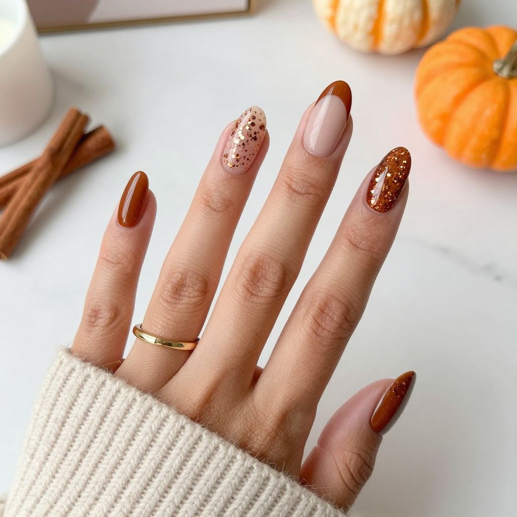 Cinnamon Spice Glitter Nails