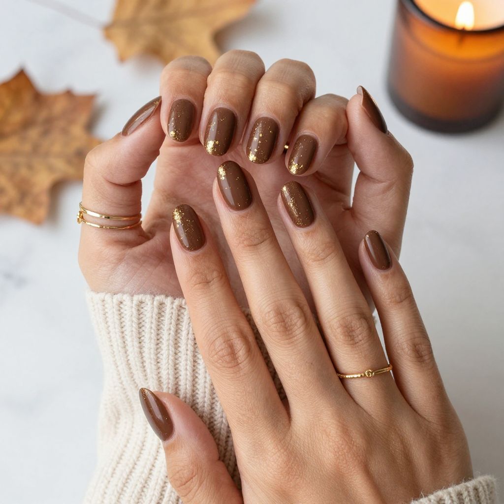 Walnut Brown With Gold Flecks Nails