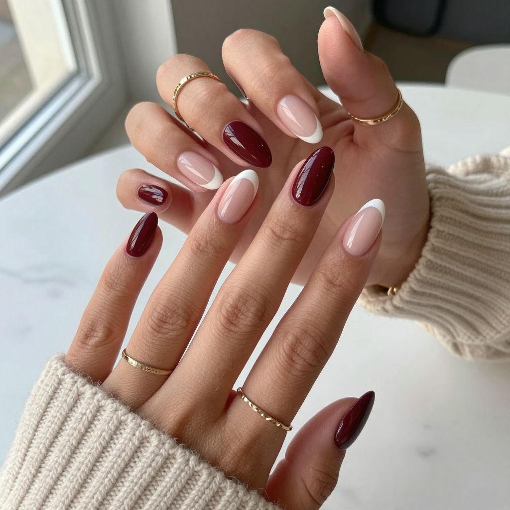 Burgundy French Twist Nails