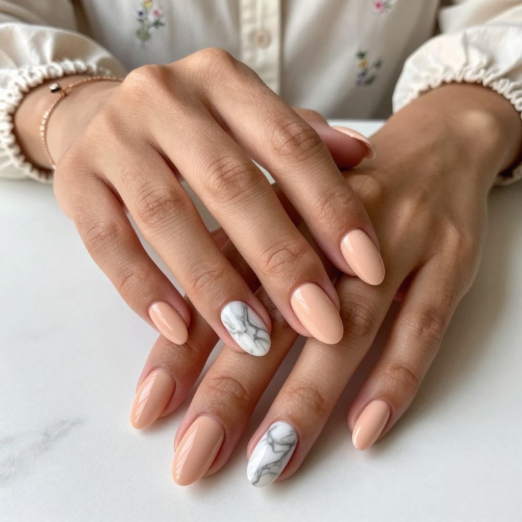 Soft Peach with White Marble Accent
