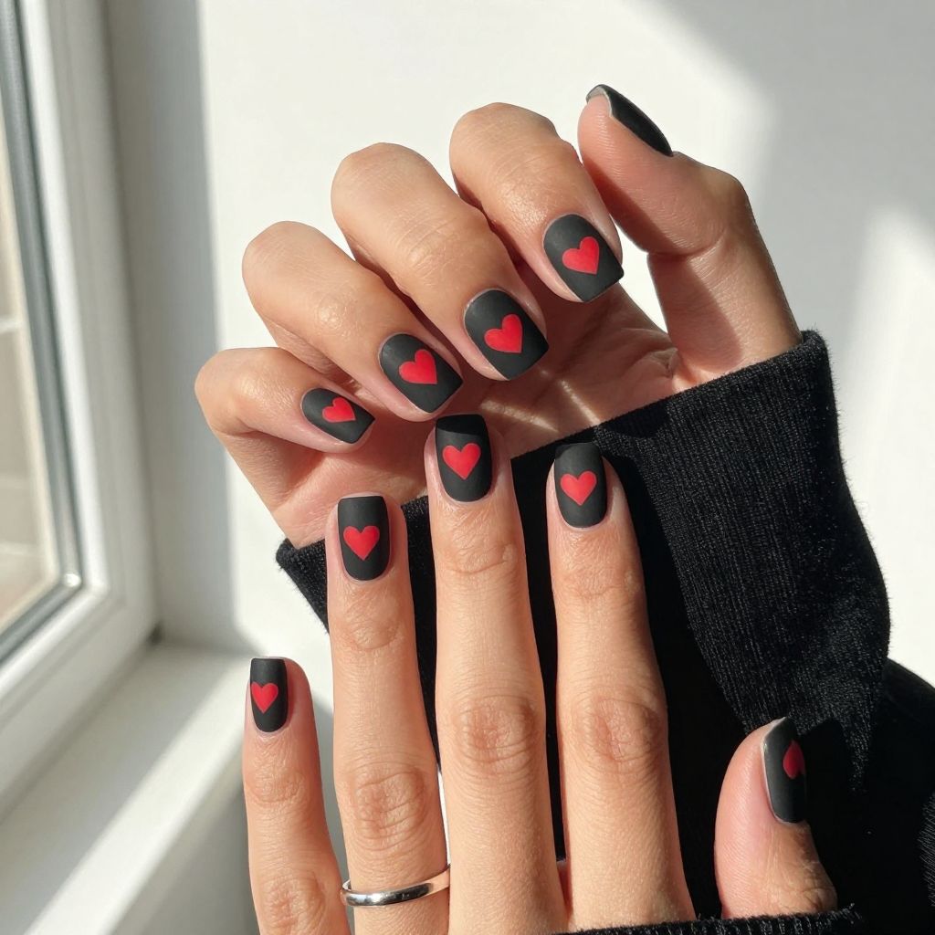 Bold Black with Tiny Red Hearts