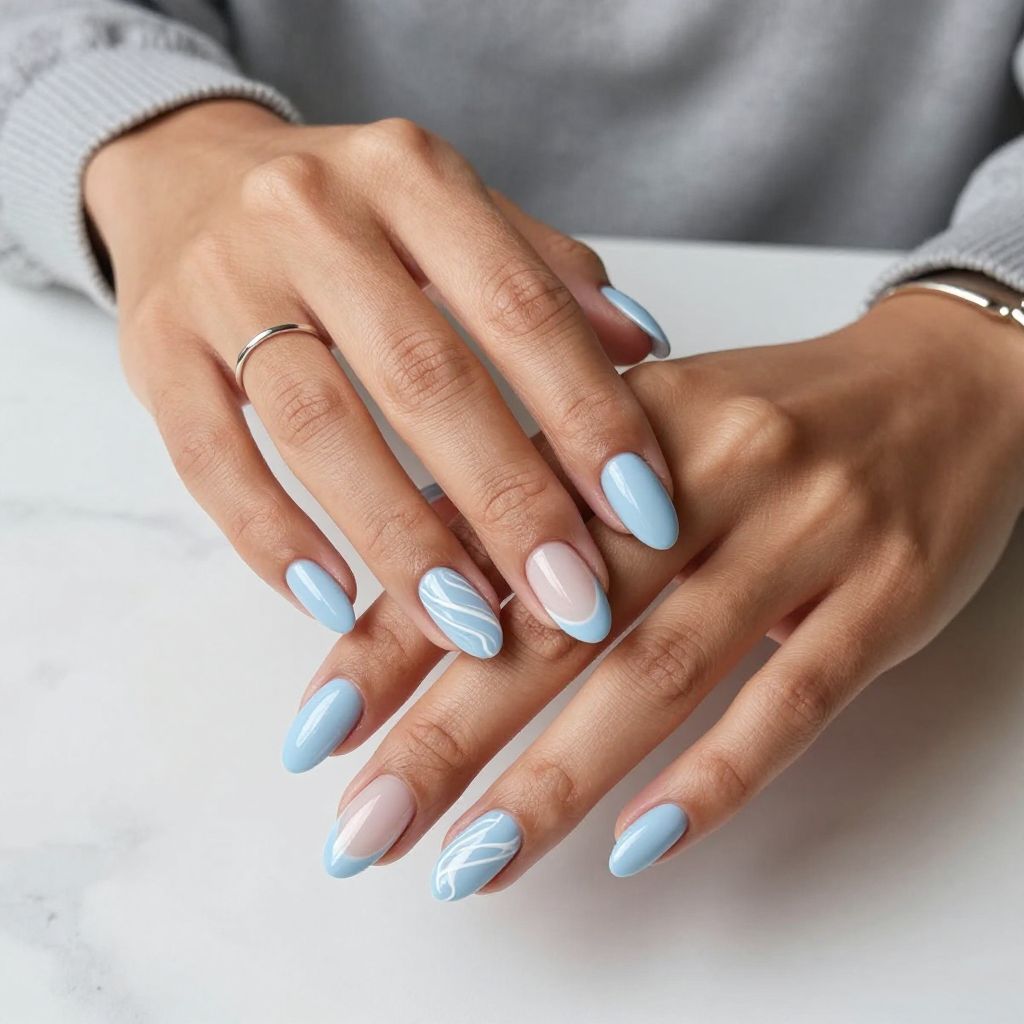 Pale Blue Tips with White Swirls
