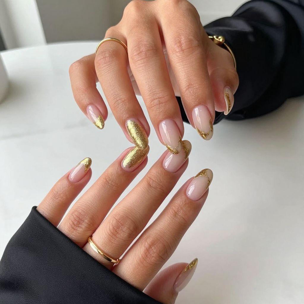 Gold Foil French Tips on Transparent Base