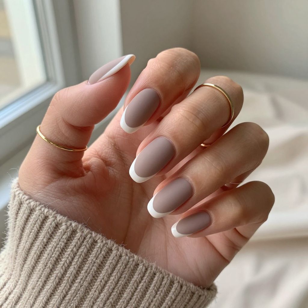 Matte Taupe French Almond Nails