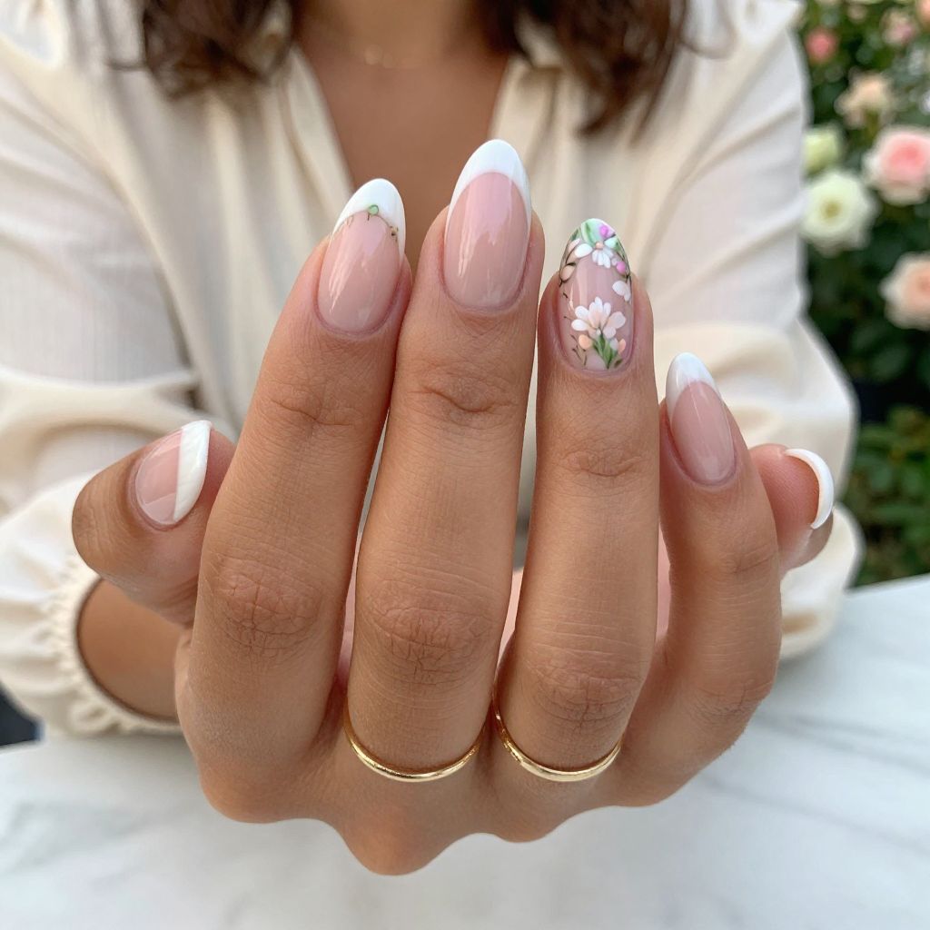 French Tips with Delicate Floral Details