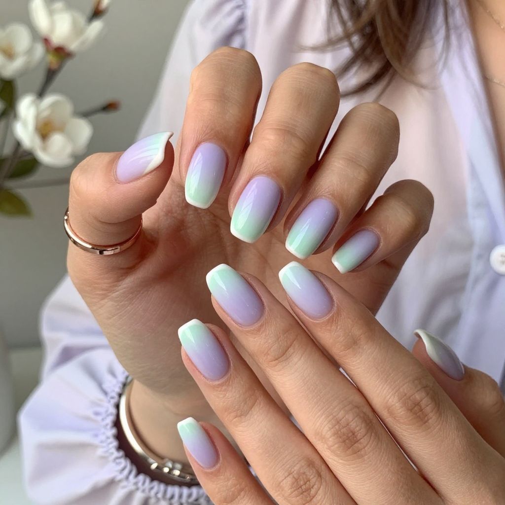 Pastel Ombre with White Tips